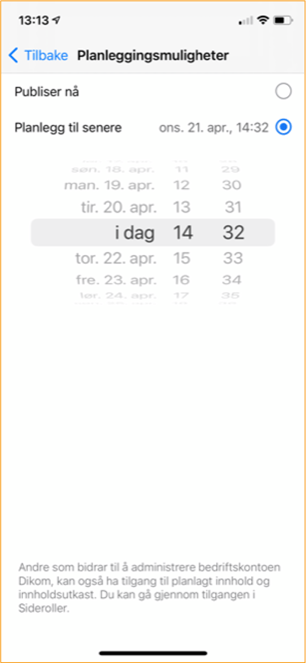 Velge tidspunkt for publisering