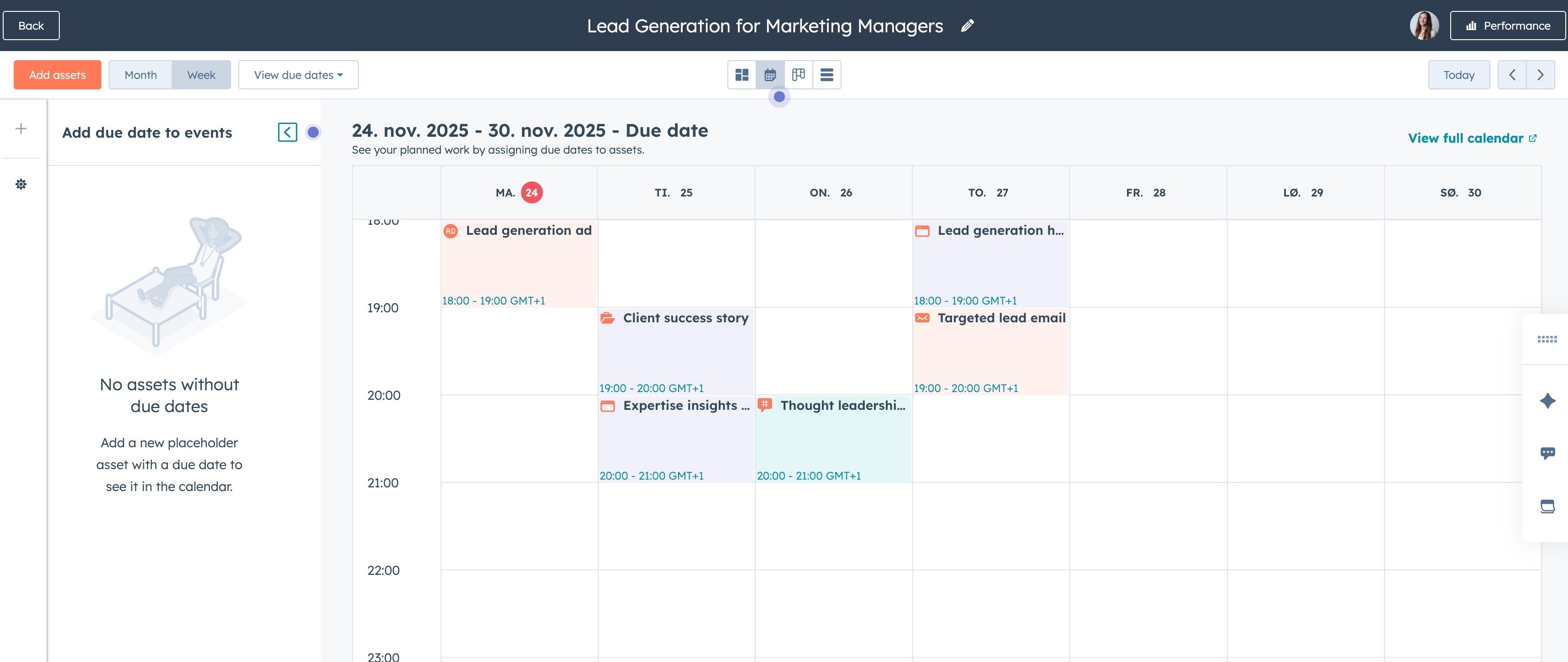 Marketing Studio visning i kalender