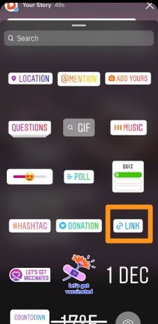 Velg Link-stikker i Insttagram Stories