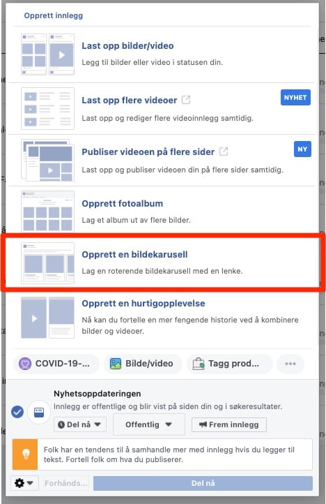 Velg opprett bildekarusell